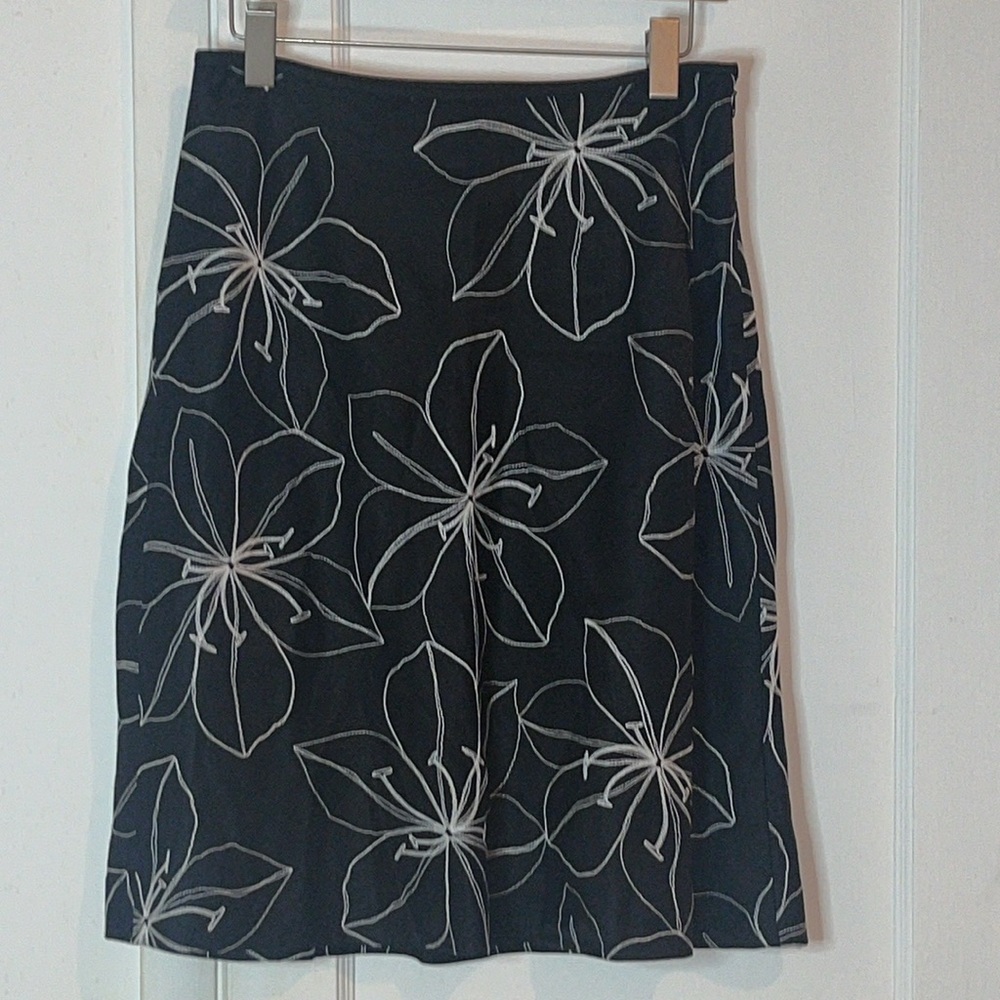 Vintage Ann Taylor silk linen floral embroidered skirt